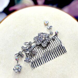 AB Rhinestone Floral Metal Bridal Formal Hair Comb